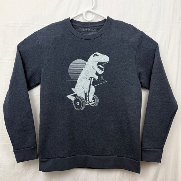 Story Spark T-Rex Riding Segway Unisex L Sweatshirt Gray - Picture 1 of 5